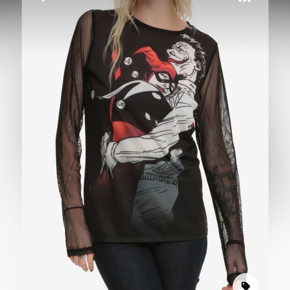 Hot Topic Harley Joker Fishnet Sleeve Top
